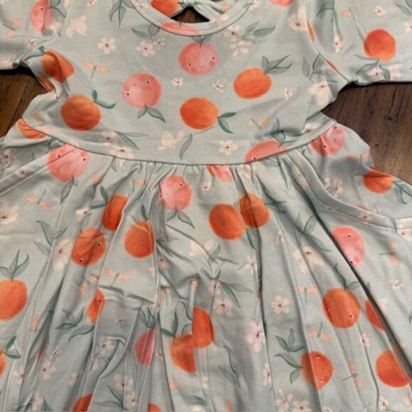NWOT Loulou Lollipop Tencel Lyocell Skater Dress Peaches Bow Back Size 3T - Picture 2 of 4